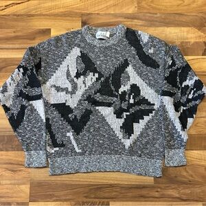 Graphic Knit Crewneck Sweater - Black and Gray